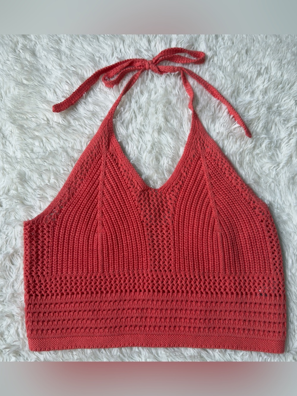 aerie Coral Crochet Halter Crop Top